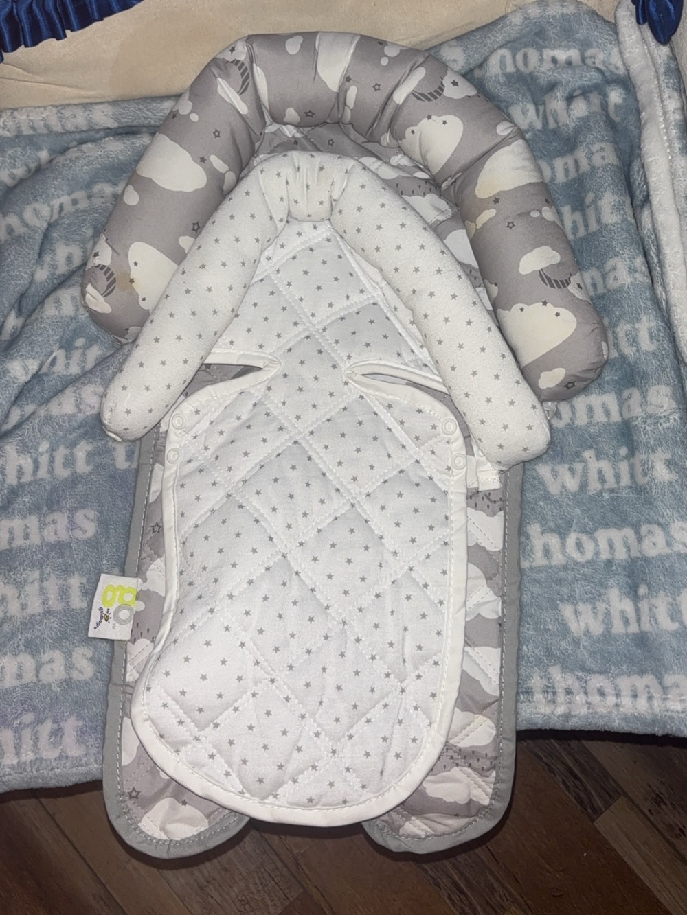 Gray and White Car Seat Inserts - Soft Cloud Print